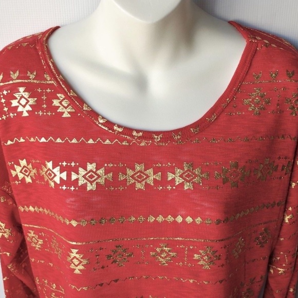 Long Sleeve Red & Gold Christmas Top Size L - Picture 4 of 8